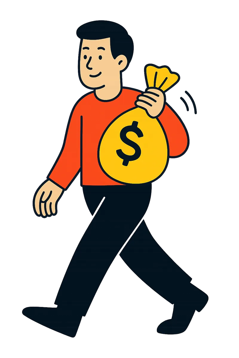 Illustration of a man walking with a bag of money over his shoulder